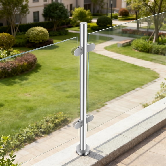Glass Railing Post, 90cm/35.43in Stairs Railing Post, Stainless Steel Glass Clamp Post
