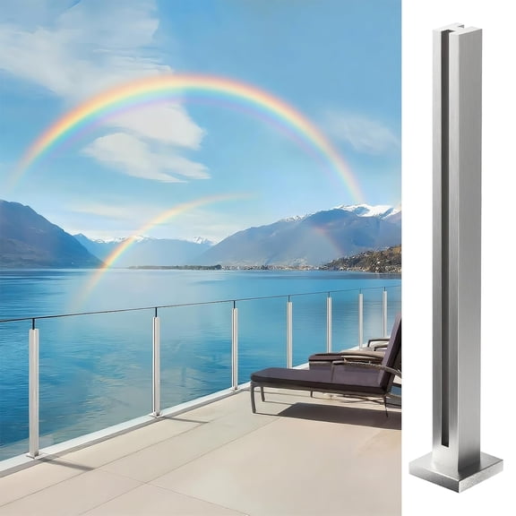 Glass Railing Post, No-Punch Heavy-Duty Glass Railing with Spigot Slots & Base, 304 Stainless Steel Clamp Bracket for Deck Balusters, Balcony, Patio, Stairs, Silver 35in Mid Post