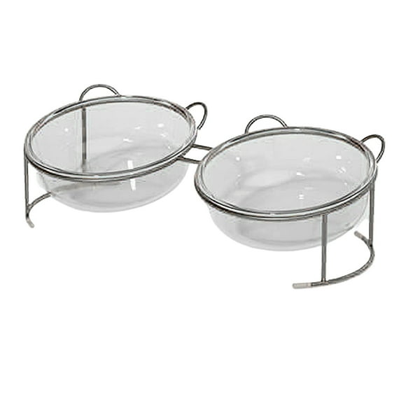 Glass Raised Cat or Small Dog Bowls with Heighten Metal Stand & Non-Slip for Pet Food Water Dishes green