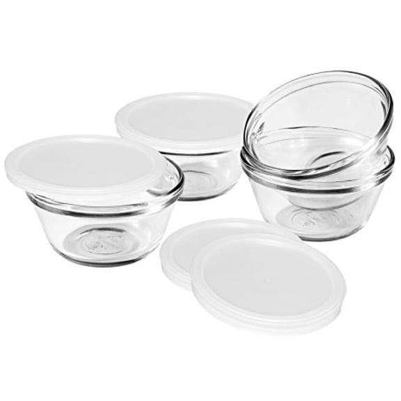 Glass Ramekins, 6 Ounce Glass Custard Cups with Lids, Set of 4