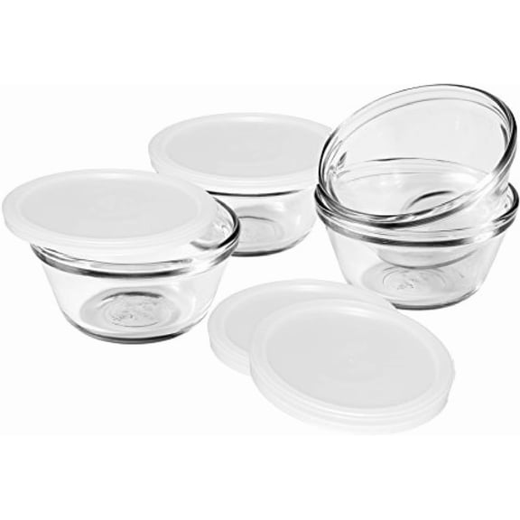 Glass Ramekins, 6 Ounce Glass Custard Cups with Lids, Set of 4