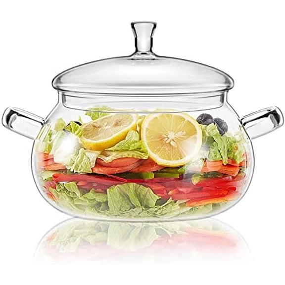 Glass Ramen Soup Bowl with Lid and Handle,2.5L/80oz Glass Cookware Set Cooking Pot Saucepan for Pasta Noodle, Soup, Milk$$Home Decor, Kitchen, & Other