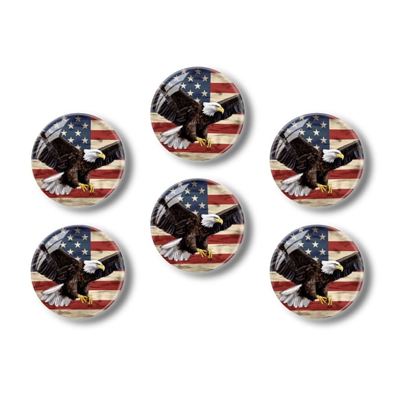 Glass Refrigerator Magnet 6Pcs Magnetic Fridge Sticker,Decor for Kitchen,Whiteboard,Cabinet,Bald Eagle With Spread Wings Flying In Front Of American Flag
