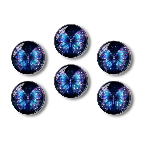 Glass Refrigerator Magnet 6Pcs Magnetic Fridge Sticker,Decor for Kitchen,Whiteboard,Cabinet,Beautiful Glowing Blue And Purple Butterfly With Ornate Wings