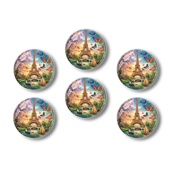 Glass Refrigerator Magnet 6Pcs Magnetic Fridge Sticker,Decor for Kitchen,Whiteboard,Cabinet,Beautiful Painting Of The Eiffel Tower Surrounded By Butterflies