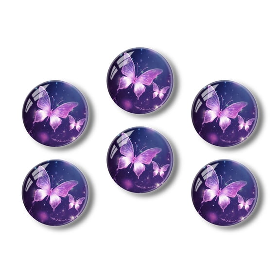 Glass Refrigerator Magnet 6Pcs Magnetic Fridge Sticker,Decor for Kitchen,Whiteboard,Cabinet,Beautiful Purple Butterflies With Glowing Wings Flying In The Air