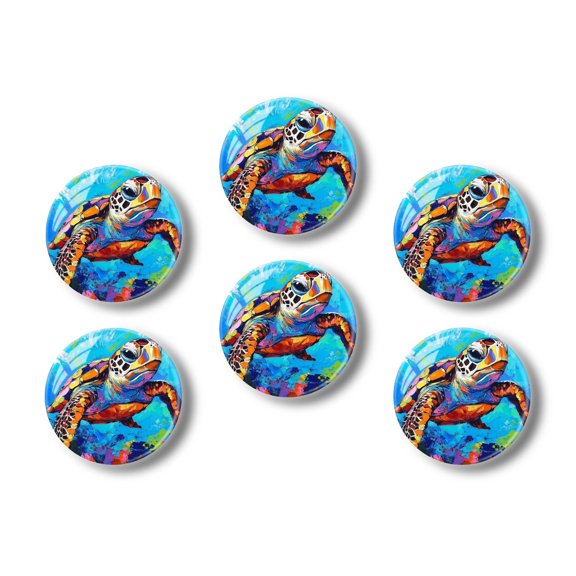 Glass Refrigerator Magnet 6Pcs Magnetic Fridge Sticker,Decor for Kitchen,Whiteboard,Cabinet,Colorful Funny Sea Turtle Coral Reef Underwater World Pattern