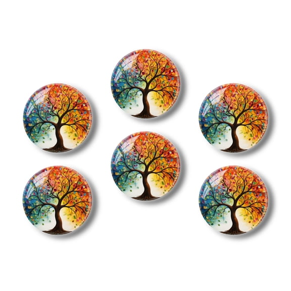 Glass Refrigerator Magnet 6Pcs Magnetic Fridge Sticker,Decor for Kitchen,Whiteboard,Cabinet,Colorful Tree Of Life With Leaves In The Style Of Painting