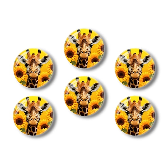 Glass Refrigerator Magnet 6Pcs Magnetic Fridge Sticker,Decor for Kitchen,Whiteboard,Cabinet,Cute Giraffe Surrounded By Sunflowers With Vibrant Yellow Background