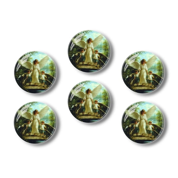 Glass Refrigerator Magnet 6Pcs Magnetic Fridge Sticker,Decor for Kitchen,Whiteboard,Cabinet,Realistic Photo Of Angel Leading Two Children Across A Bridge