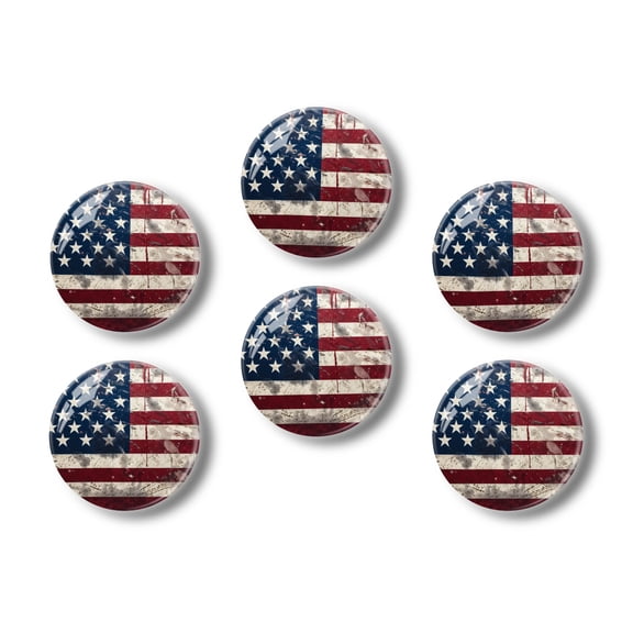 Glass Refrigerator Magnet 6Pcs Magnetic Fridge Sticker,Decor for Kitchen,Whiteboard,Cabinet,Vintage American Flag With Distressed And Weathered Texture