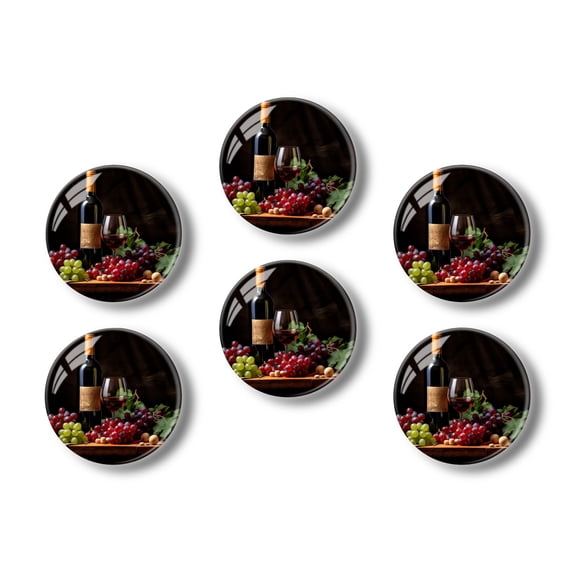 Glass Refrigerator Magnet 6Pcs Magnetic Fridge Sticker,Decor for Kitchen,Whiteboard,Cabinet,A Bottle Of Red Wine And Grapes On The Table