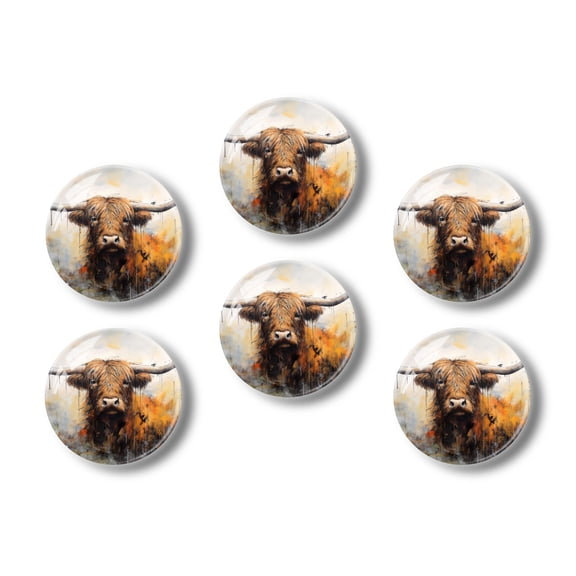 Glass Refrigerator Magnet 6Pcs Magnetic Fridge Sticker,Decor for Kitchen,Whiteboard,Cabinet,Abstract Art Of Highland Cow