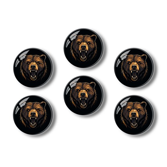 Glass Refrigerator Magnet 6Pcs Magnetic Fridge Sticker,Decor for Kitchen,Whiteboard,Cabinet,Angry Bear Head With Open Mouth And Sharp Teeth