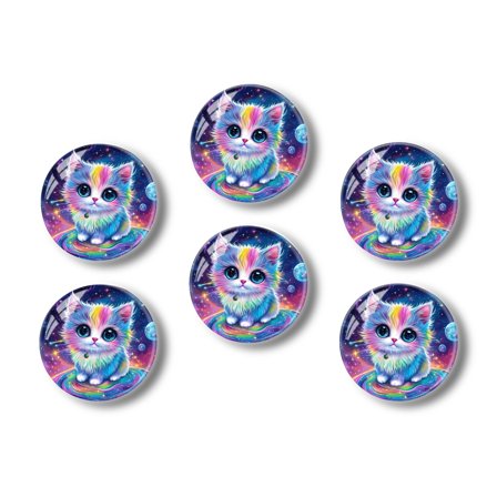 Glass Refrigerator Magnet 6Pcs Magnetic Fridge Sticker,Decor for Kitchen,Whiteboard,Cabinet,Art-Inspired Grocery Item Featuring Colorful Rainbow Cat