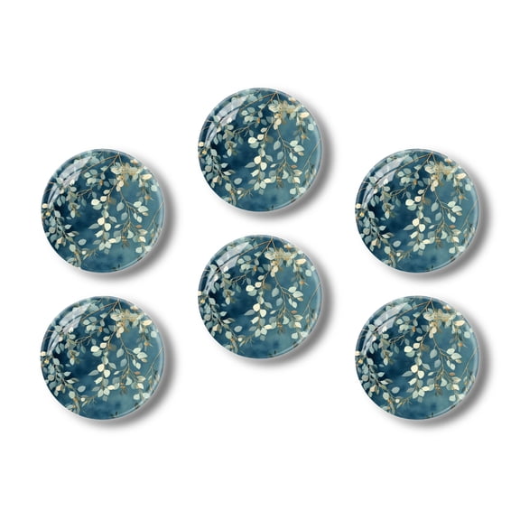 Glass Refrigerator Magnet 6Pcs Magnetic Fridge Sticker,Decor for Kitchen,Whiteboard,Cabinet,Artistic Depiction Of Eucalyptus