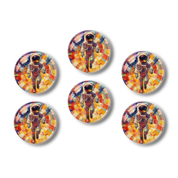 Glass Refrigerator Magnet 6Pcs Magnetic Fridge Sticker,Decor for Kitchen,Whiteboard,Cabinet,Astronaut In Cosmic Kaleidoscope Of Shapes