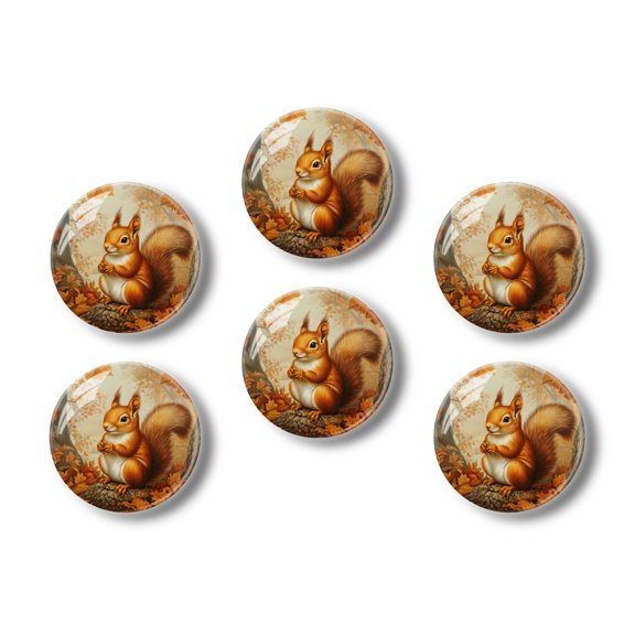 Glass Refrigerator Magnet 6Pcs Magnetic Fridge Sticker,Decor for Kitchen,Whiteboard,Cabinet,Autumn Themed Squirrel Among Leaves