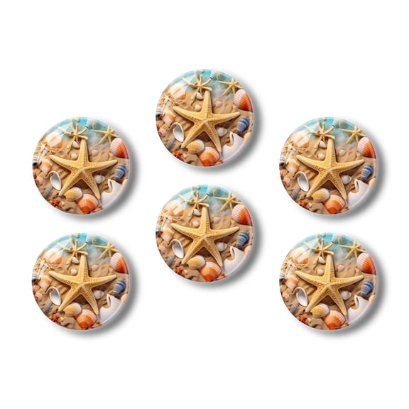Glass Refrigerator Magnet 6Pcs Magnetic Fridge Sticker,Decor for Kitchen,Whiteboard,Cabinet,Beach Scene With Starfish And Seashells