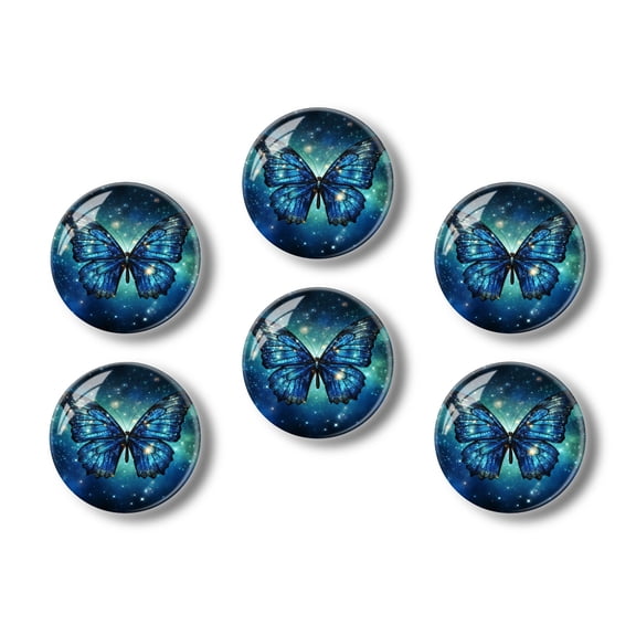 Glass Refrigerator Magnet 6Pcs Magnetic Fridge Sticker,Decor for Kitchen,Whiteboard,Cabinet,Beautiful Blue Butterfly In Space With Starry Background