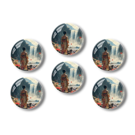 Glass Refrigerator Magnet 6Pcs Magnetic Fridge Sticker,Decor for Kitchen,Whiteboard,Cabinet,Beautiful Japanese Woman In Kimono