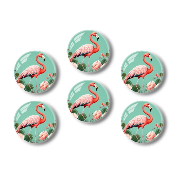 Glass Refrigerator Magnet 6Pcs Magnetic Fridge Sticker,Decor for Kitchen,Whiteboard,Cabinet,Beautiful Pink Flamingo In The Style Of Art