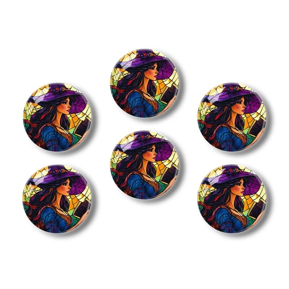 Glass Refrigerator Magnet 6Pcs Magnetic Fridge Sticker,Decor for Kitchen,Whiteboard,Cabinet,Beautiful Witch With Purple Hat