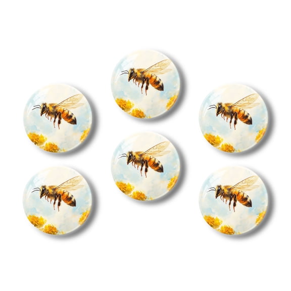 Glass Refrigerator Magnet 6Pcs Magnetic Fridge Sticker,Decor for Kitchen,Whiteboard,Cabinet,Bee Flying Over Yellow Flowers