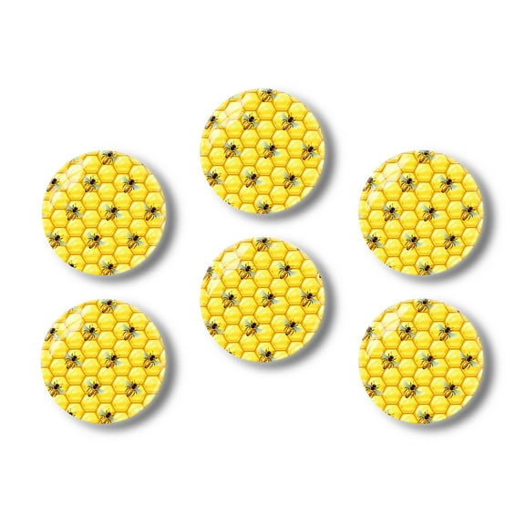 Glass Refrigerator Magnet 6Pcs Magnetic Fridge Sticker,Decor for Kitchen,Whiteboard,Cabinet,Bees On Honeycombs