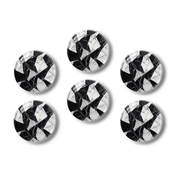 Glass Refrigerator Magnet 6Pcs Magnetic Fridge Sticker,Decor for Kitchen,Whiteboard,Cabinet,Black And White Marble Pattern With Geometric Shapes