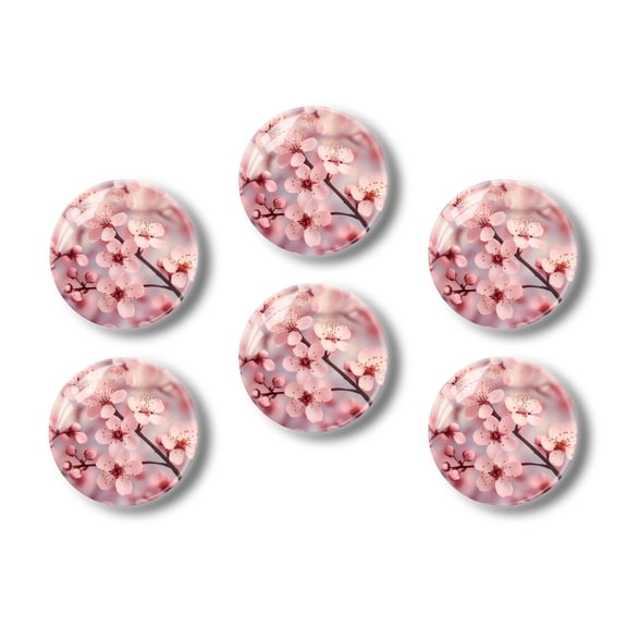 Glass Refrigerator Magnet 6Pcs Magnetic Fridge Sticker,Decor for Kitchen,Whiteboard,Cabinet,Blossoming Cherry Tree Branch