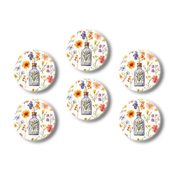 Glass Refrigerator Magnet 6Pcs Magnetic Fridge Sticker,Decor for Kitchen,Whiteboard,Cabinet,Bottle With Trapped Floral Beauty