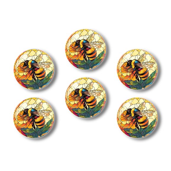 Glass Refrigerator Magnet 6Pcs Magnetic Fridge Sticker,Decor for Kitchen,Whiteboard,Cabinet,Bumblebee With Flower