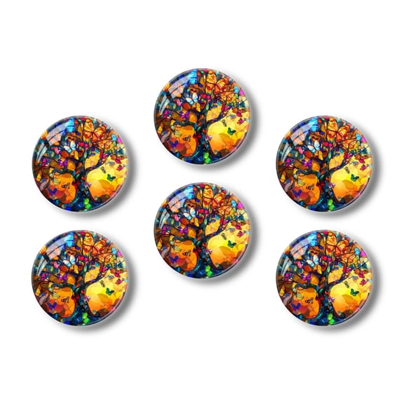 Glass Refrigerator Magnet 6Pcs Magnetic Fridge Sticker,Decor for Kitchen,Whiteboard,Cabinet,Butterfly Filled Tree In Vivid Hues