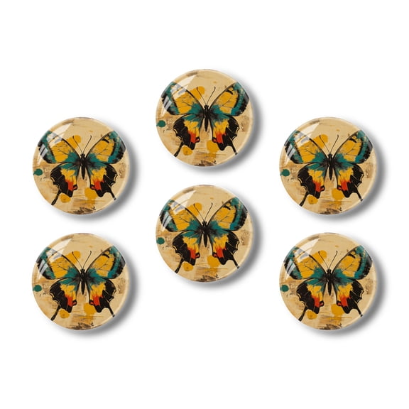 Glass Refrigerator Magnet 6Pcs Magnetic Fridge Sticker,Decor for Kitchen,Whiteboard,Cabinet,Butterfly In The Style Of Greg Simkins