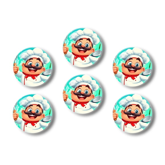 Glass Refrigerator Magnet 6Pcs Magnetic Fridge Sticker,Decor for Kitchen,Whiteboard,Cabinet,Cartoon Chef