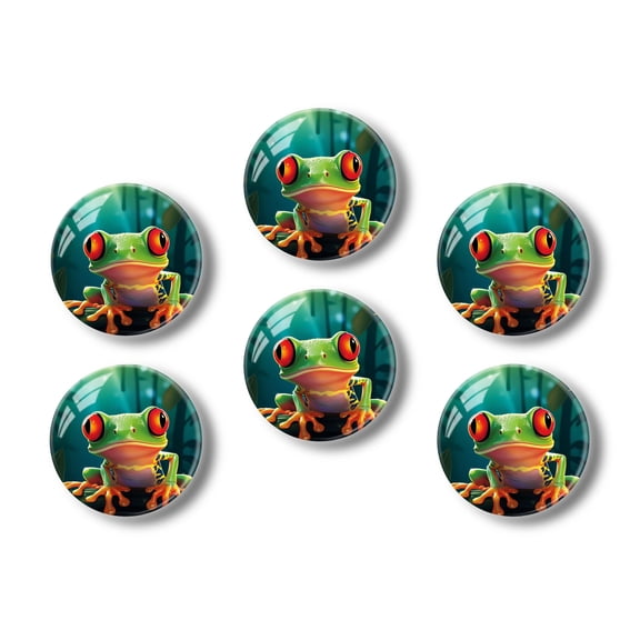 Glass Refrigerator Magnet 6Pcs Magnetic Fridge Sticker,Decor for Kitchen,Whiteboard,Cabinet,Cartoon Red-Eyed Tree Frog In The Jungle