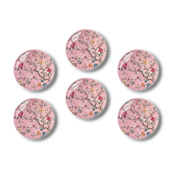Glass Refrigerator Magnet 6Pcs Magnetic Fridge Sticker,Decor for Kitchen,Whiteboard,Cabinet,Charming Flower Laden Branches