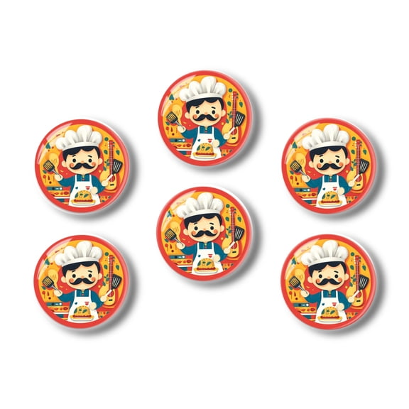 Glass Refrigerator Magnet 6Pcs Magnetic Fridge Sticker,Decor for Kitchen,Whiteboard,Cabinet,Chef Cartoon Character Holding Cooking Utensils
