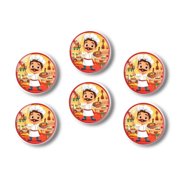 Glass Refrigerator Magnet 6Pcs Magnetic Fridge Sticker,Decor for Kitchen,Whiteboard,Cabinet,Chef Holding Cooking Utensils
