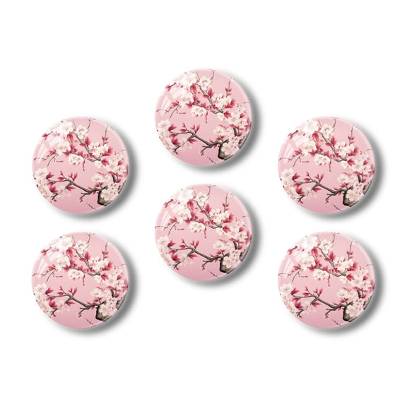 Glass Refrigerator Magnet 6Pcs Magnetic Fridge Sticker,Decor for Kitchen,Whiteboard,Cabinet,Cherry Blossom Mural In The Style Of Chinese Art