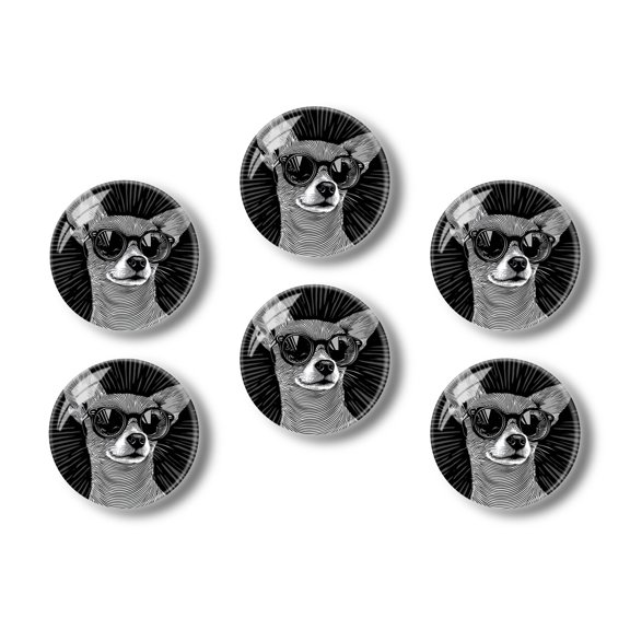 Glass Refrigerator Magnet 6Pcs Magnetic Fridge Sticker,Decor for Kitchen,Whiteboard,Cabinet,Chic Chihuahua In Stylish Sunglasses