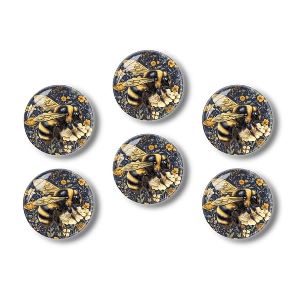 Glass Refrigerator Magnet 6Pcs Magnetic Fridge Sticker,Decor for Kitchen,Whiteboard,Cabinet,Circular Design Featuring Intricately Detailed Bee