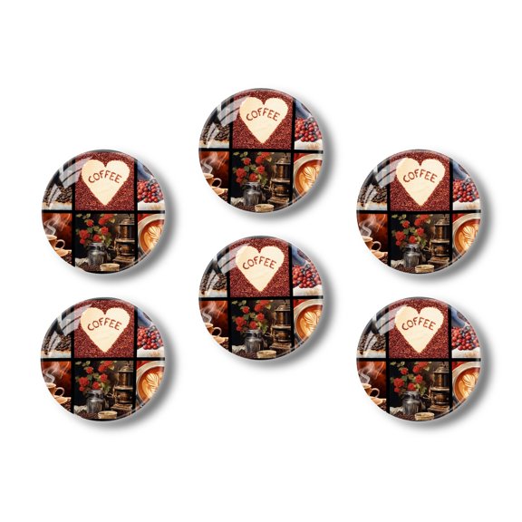 Glass Refrigerator Magnet 6Pcs Magnetic Fridge Sticker,Decor for Kitchen,Whiteboard,Cabinet,Collage Of Coffee Images With Heart And Coffee Beans