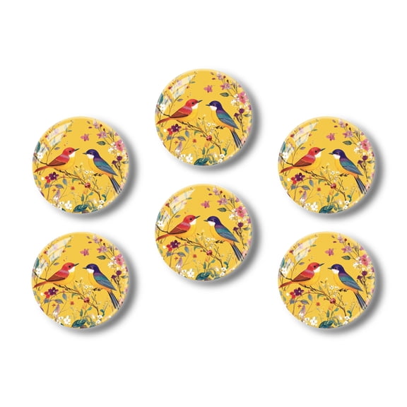Glass Refrigerator Magnet 6Pcs Magnetic Fridge Sticker,Decor for Kitchen,Whiteboard,Cabinet,Colorful Birds On Branches