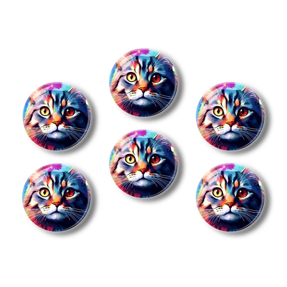 Glass Refrigerator Magnet 6Pcs Magnetic Fridge Sticker,Decor for Kitchen,Whiteboard,Cabinet,Colorful Cat Portrait In The Style Of Vector Art