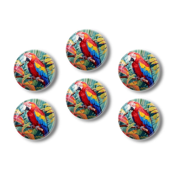 Glass Refrigerator Magnet 6Pcs Magnetic Fridge Sticker,Decor for Kitchen,Whiteboard,Cabinet,Colorful Parrot Perched On The Branch Of Tree