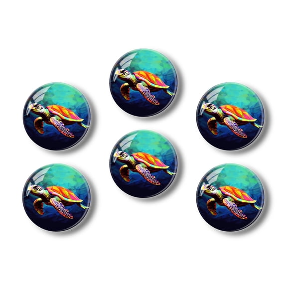 Glass Refrigerator Magnet 6Pcs Magnetic Fridge Sticker,Decor for Kitchen,Whiteboard,Cabinet,Colorful Sea Turtle Art Style