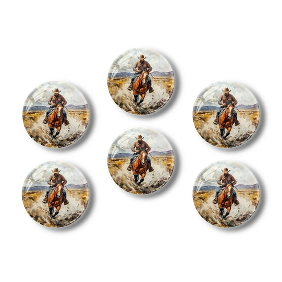 Glass Refrigerator Magnet 6Pcs Magnetic Fridge Sticker,Decor for Kitchen,Whiteboard,Cabinet,Cowboy Riding Horse In The Desert