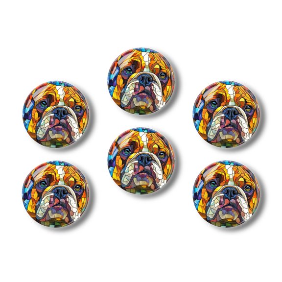 Glass Refrigerator Magnet 6Pcs Magnetic Fridge Sticker,Decor for Kitchen,Whiteboard,Cabinet,Cute Bulldog In Mosaic Art Style